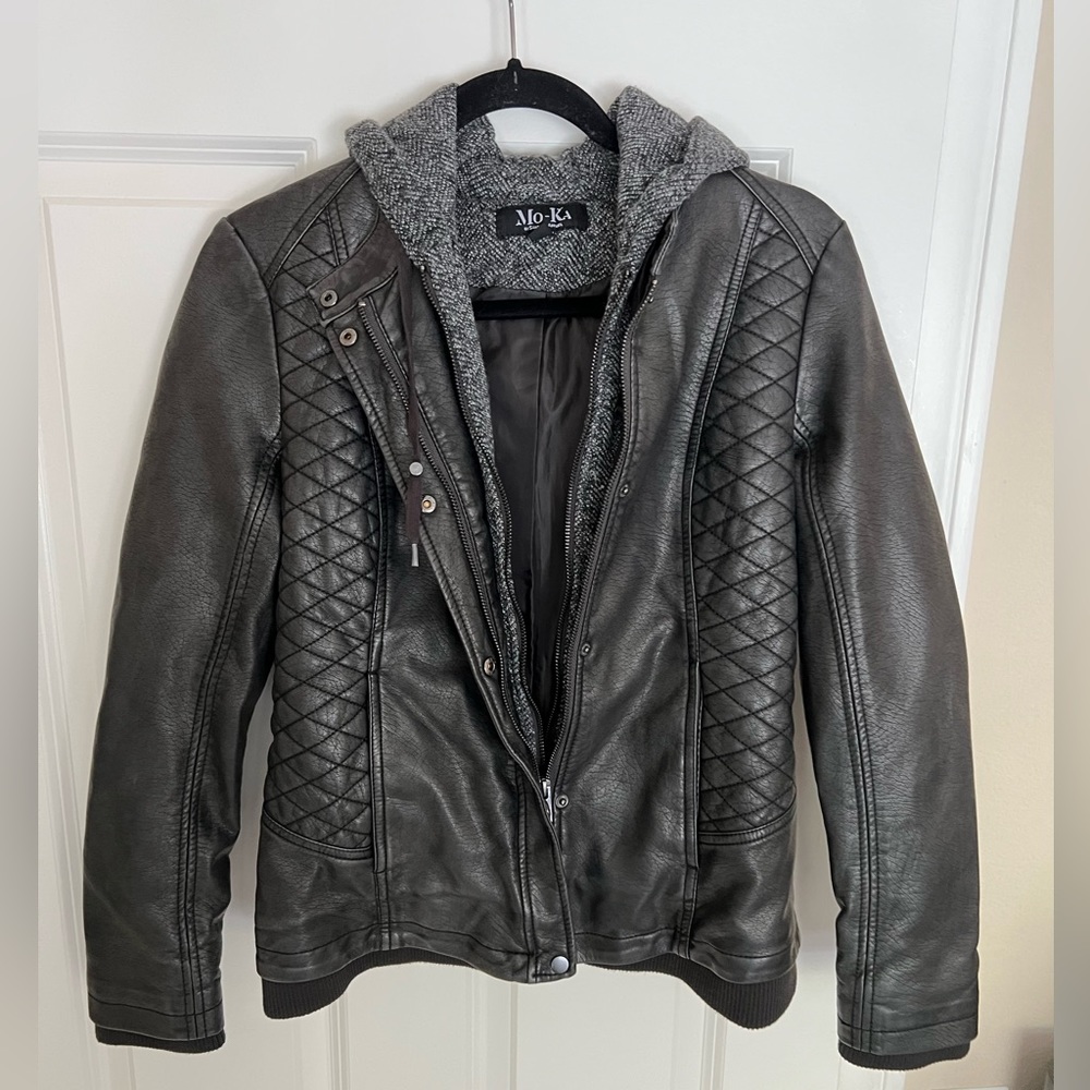 Mo-Ka faux leather zip up hoodie